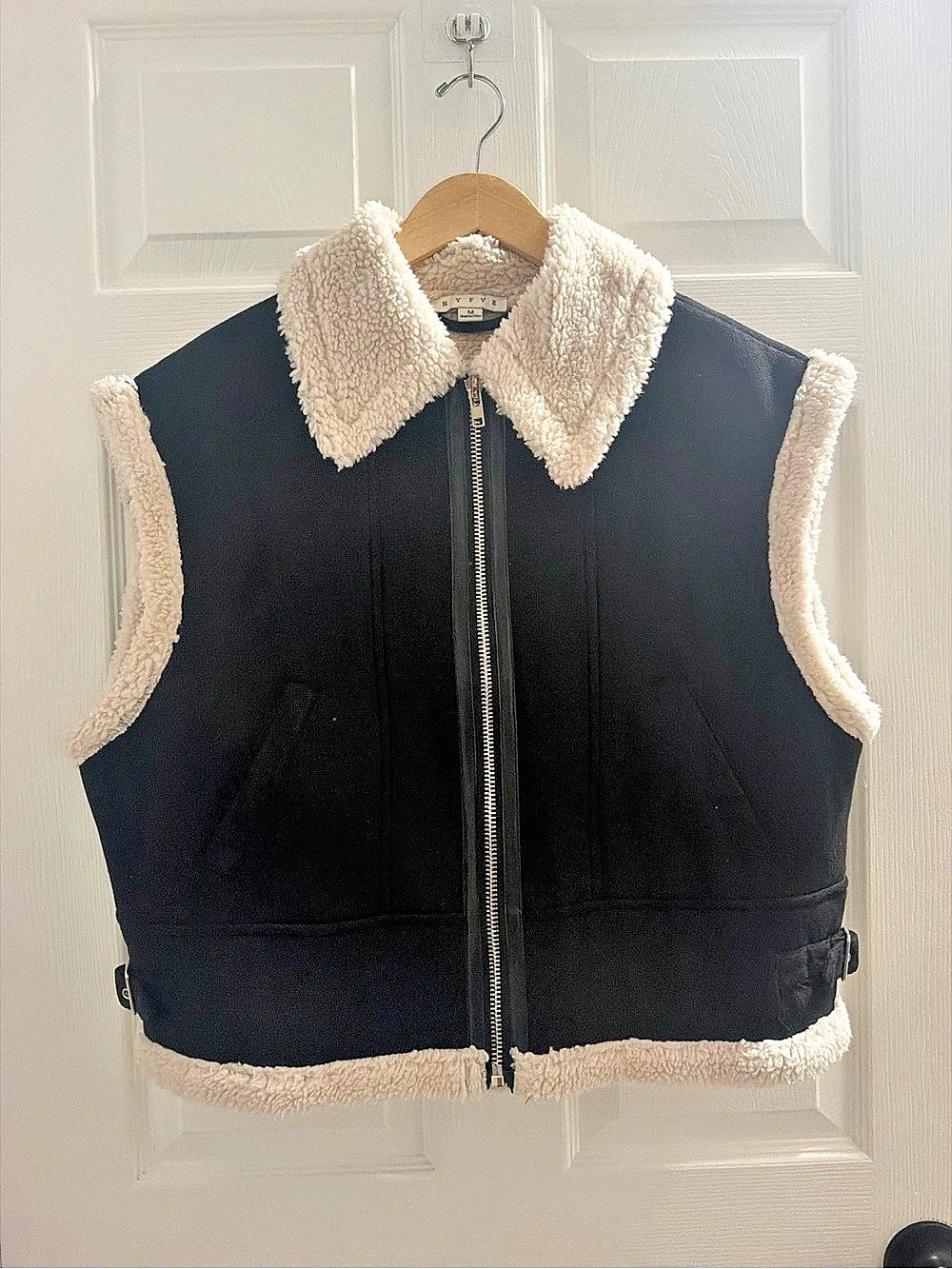 HYFVE Black Faux Shearling Moto Vest Black & Cream Medium
